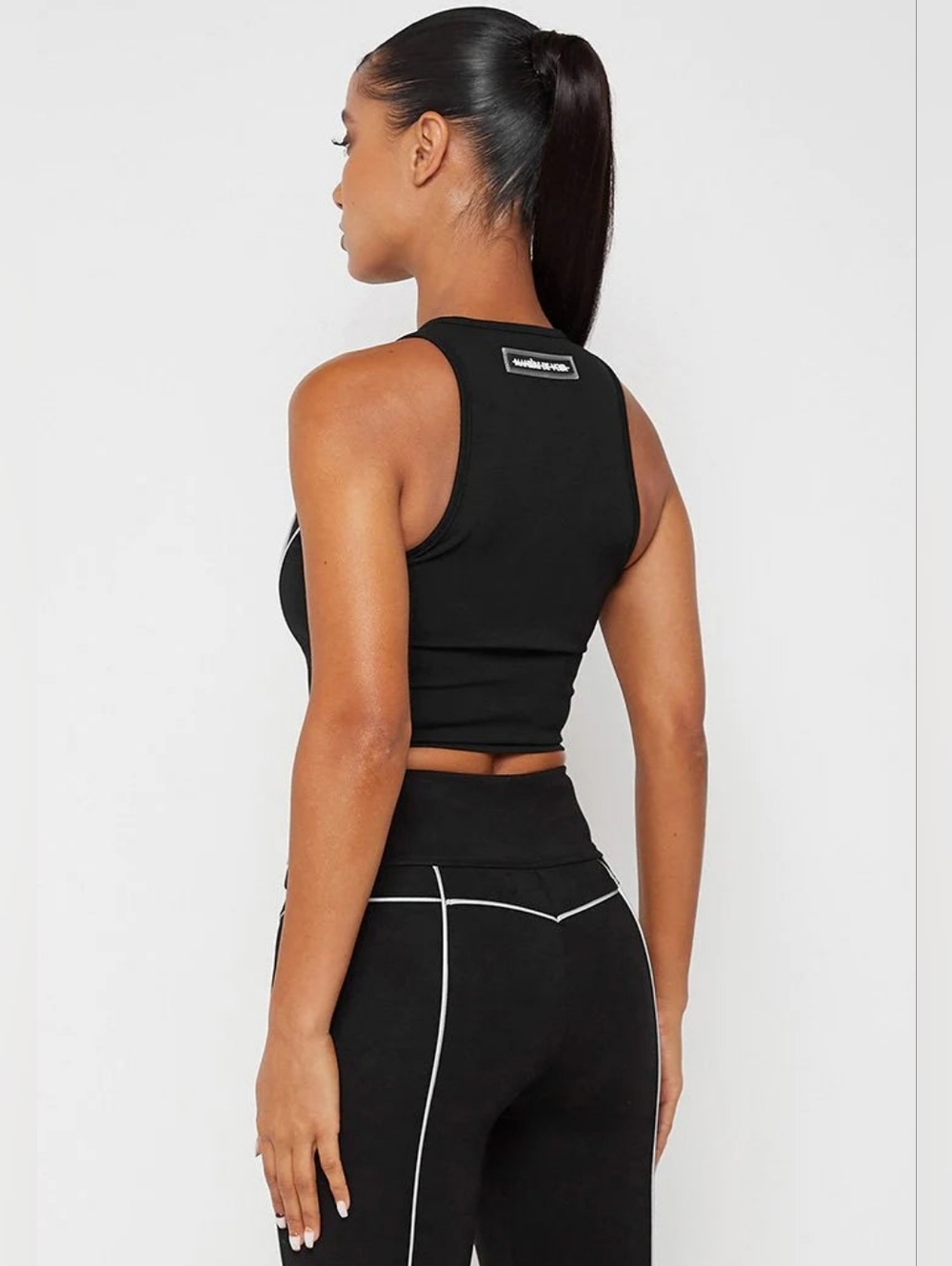 Manière De Voir (MDV) Black Reflective Piped Racer Crop Top UK 8 (US 4) - Picture 3 of 13